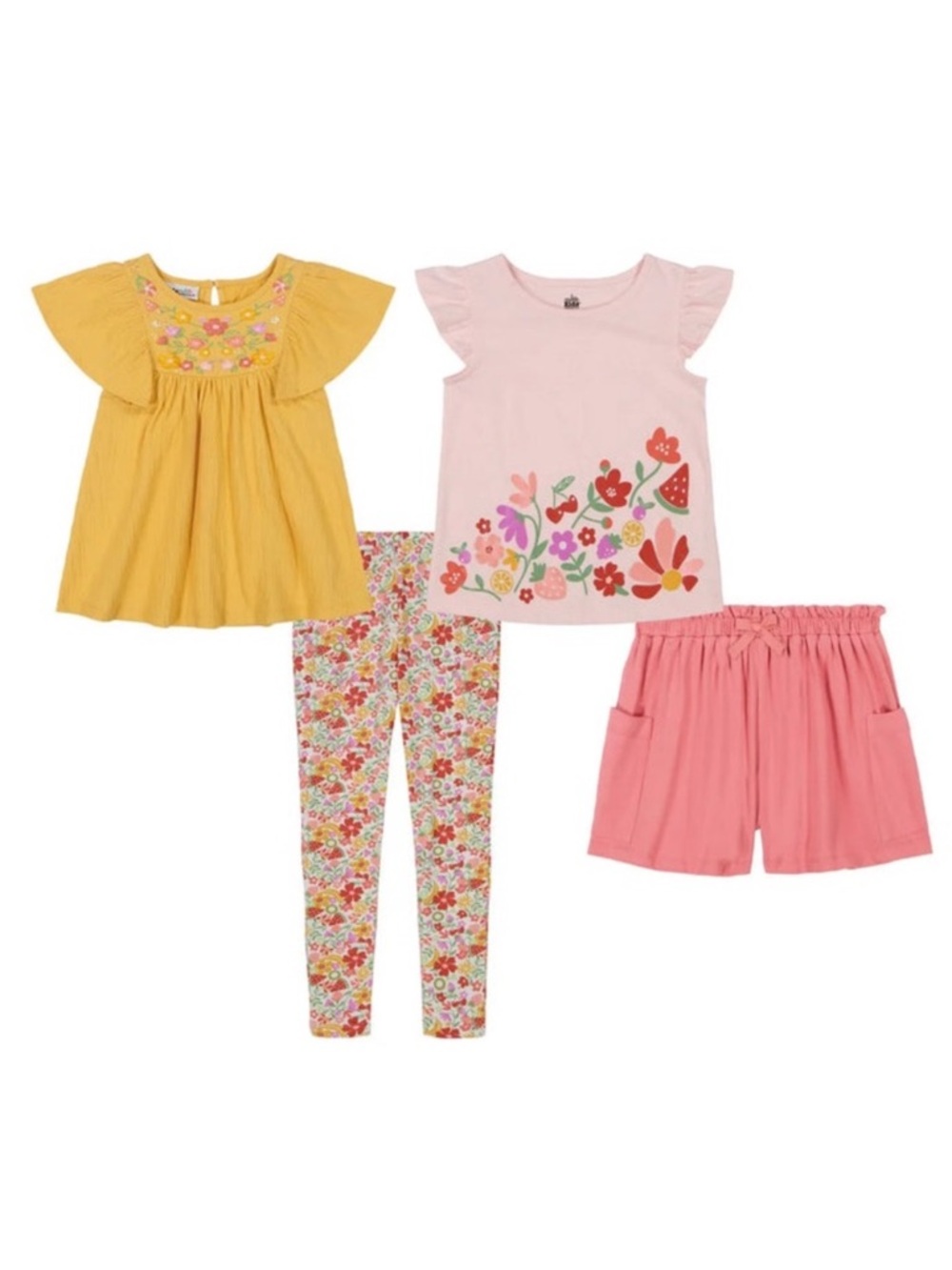 Kids Headquarters Girl’s Yellow and Pink 4-Piece Playwear Set Floral Design